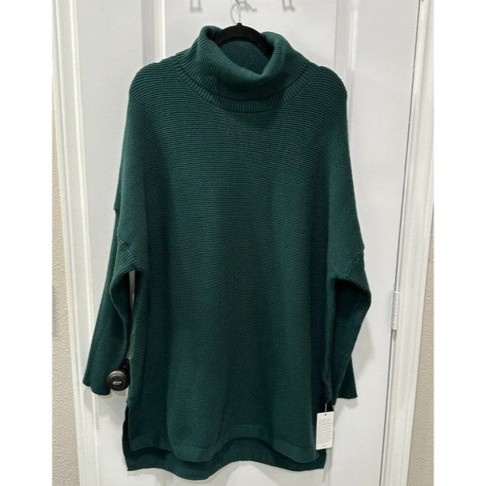NWT LILLUSORY Women's Oversized Turtleneck Tunic Sweater L Forest Green Soft